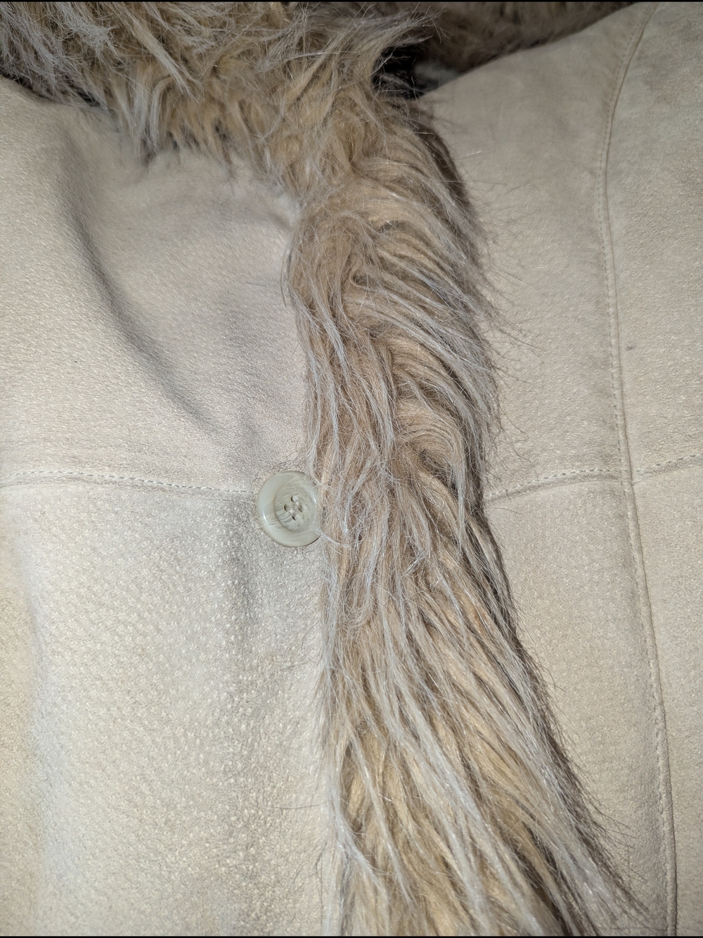 Women's Faux Shearling Trim Coat - Light Taupe - Picture 8 of 8